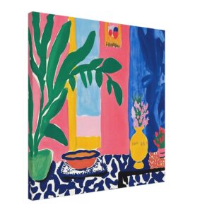 Jarrón con flores y plantas en estilo colorido y moderno.