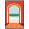 Puerta con vista al mar en estilo minimalista, diseño digital de Digiart Studio.