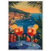 Pinturas digitales de la costa italiana con vistas al mar y cócteles de verano.