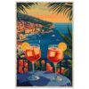Vinos con vista al mar en la Costa Amalfitana, Italia, durante el atardecer, estilo digital artístico.