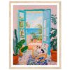 Ventana abierta al mar en un mural de arte moderno, estilo colorido y vibrante, decoración de interiores.