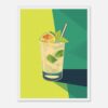 Refresco de limón con hierbabuena en vaso alto con pajilla.