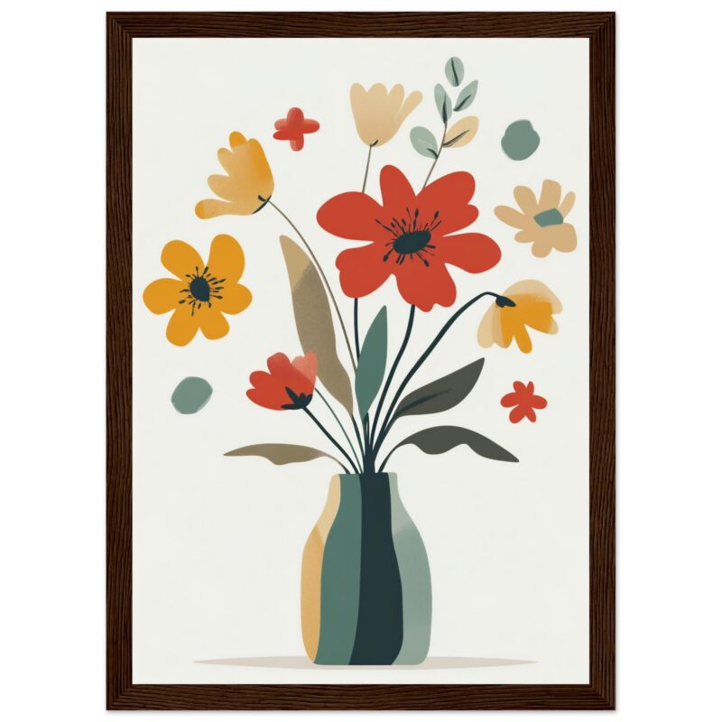 bd134af0-8e9e-4c47-b9d1-07180451e5b7.jpg Colores vibrantes en arte floral modernista en marco de madera, arte decorativo para espacios elegantes.
