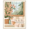 Flores en jarrón con espejo en el baño, estilo artístico y decorativo para hogar y diseño interior.