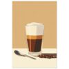 Atractivo digital de un café helado con crema en vaso transparente, acompañado de granos de café y cuchara, ideal para la publicidad de cafeterías y bebidas.