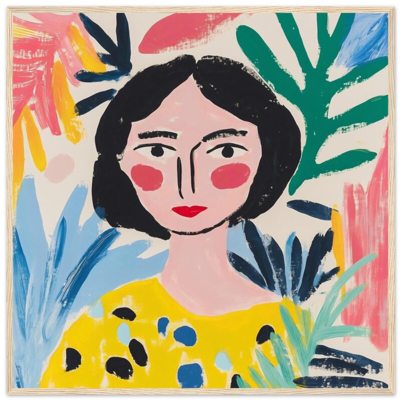 Retrato de mujer con estilo colorido y moderno, inspirado en arte abstracto y acuarela, en una obra de Digiart Studio.