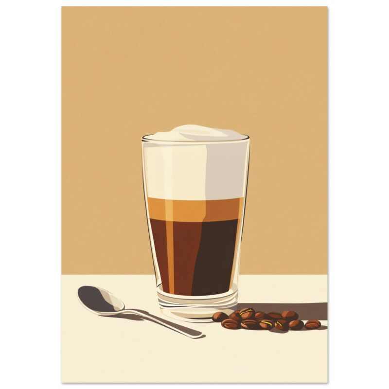 Vaso de café con leche y crema, ilustración artística de original diseño.