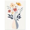 Flores abstractas en jarrón con estilo minimalista y colores cálidos, ideal para decoración moderna y arte digital.