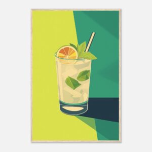 Refresco de limón y menta en vaso con hielo y popote.
