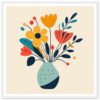 Florero con flores coloridas y modernas ilustración digital de arte floral.