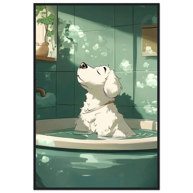 c62852f4-a0cd-4a86-885f-e6df6c602c8e.jpg Perro en bañera disfrutando de un momento de relax y bienestar con arte digital.