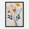 Colorida obra de arte de flores en marco negro, estilo moderno y minimalista para decorar espacios.