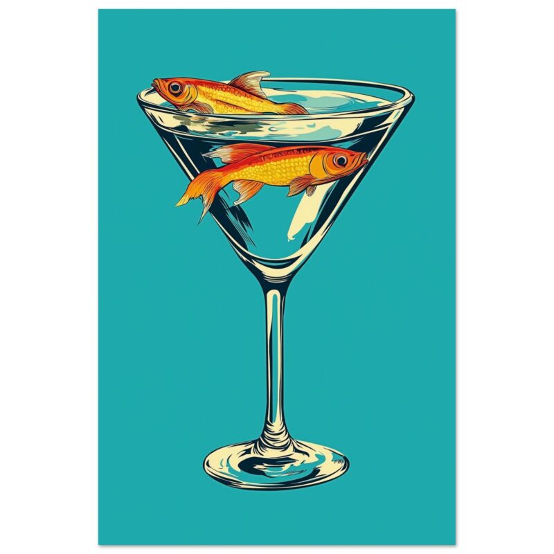Pez dorado en cóctel martini, arte digital de Digiart Studio.