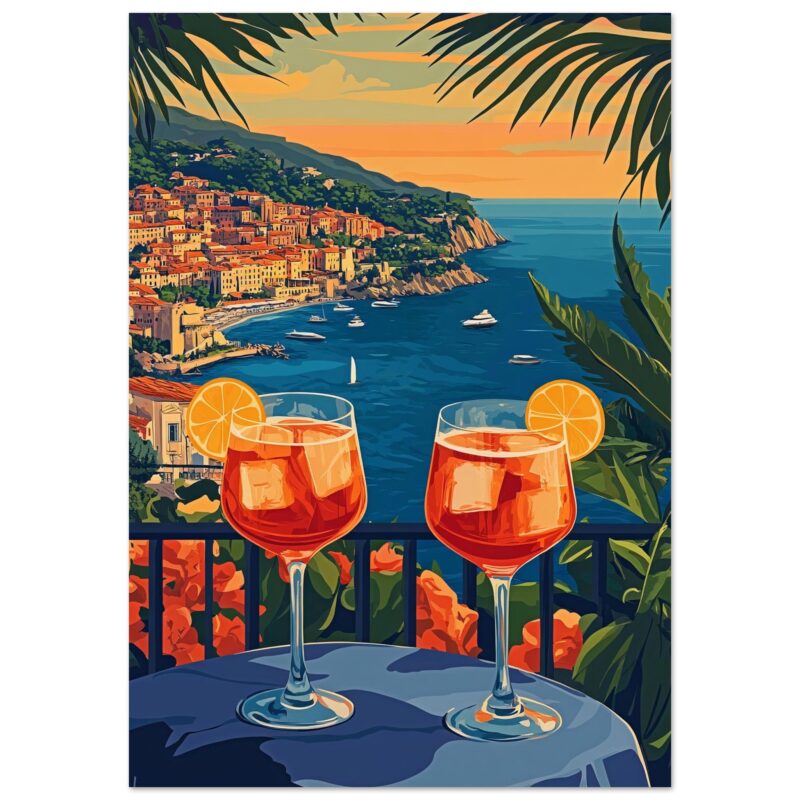 Refrescantes cócteles en una terraza con vista al mar en la Costa Amalfitana.