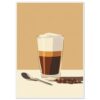 Dibujo digital de un café con crema en vaso alto, cucharita y granos de café, arte para amantes del café y diseño digital.