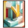 Colorido diseño de escaleras y paredes en estilo minimalista y moderno en tonos pastel.