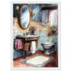 Bano vintage con espejo ovalado y flores, decoracion rustica, arte en acuarela para interiores, estilo clásico, arte decorativo y de diseño para hogares eleganteshRelevance.