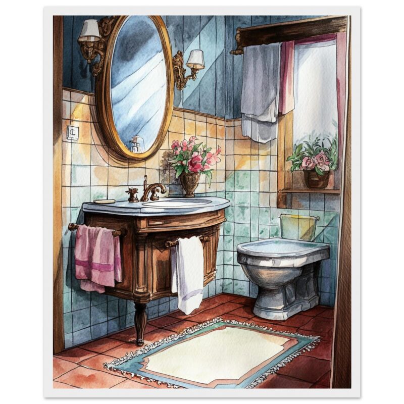 Cómoda decoración para baños de estilo clásico y vintage, con detalles florales y madera.