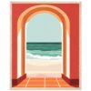Puerta con vista al mar en estilo digital, arte de ambiente playero y relax, obra de Digiart Studio.