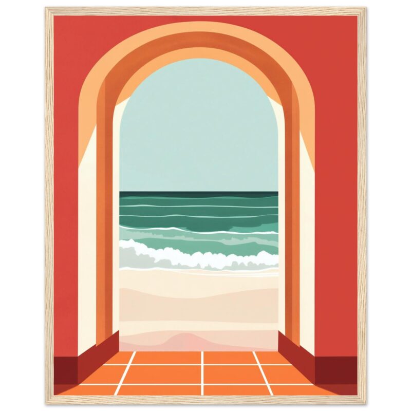 Puerta con vista al mar en estilo digital, arte de ambiente playero y relax, obra de Digiart Studio.