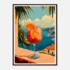 Refresco con vista al mar, estilo artístico digital, costa italiana, playa, paisaje tropical.