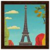 Torre Eiffel en estilo ilustración con naturaleza y cielo azul, arte digital original.