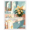 d04f31b4-c4f2-435f-bf7a-02caa0025857.jpg Azul y coral habitación de baño con flores, espejo y lavabo, estilo digital, ilustración moderna, decoración artística, ambiente tranquilo.