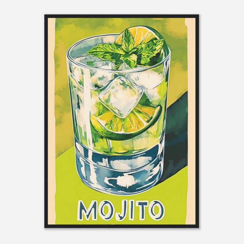Refresco de mojito con limón, hierbabuena y hielo en estilo artístico digital.