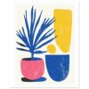 Vase con planta de estilo moderno en colores vibrantes, ilustración artística minimalista.