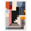 d4973f7a-6ea2-44da-87fc-166bb6324891.jpg Puerta de estilo abstracto con escaleras y formas geométricas en colores vivos y oscuros, diseño moderno para decoración artística.