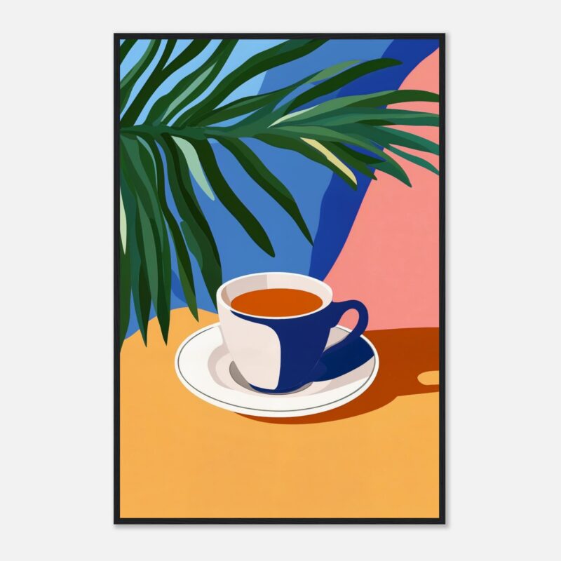 Taza de café con planta en un estilo artístico de pintura digital.