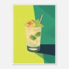 Refresco de limón con hielo y hierbabuena, estilo ilustración moderna.
