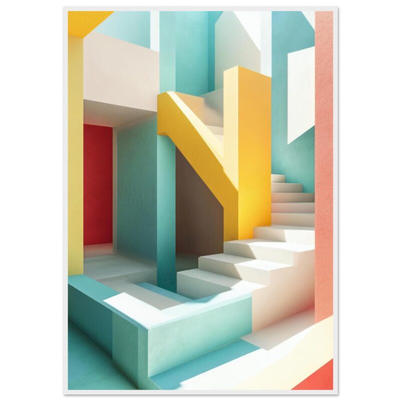 Puerta de escalera moderna con colores vibrantes y diseño minimalista. diseño de interiores colorido.