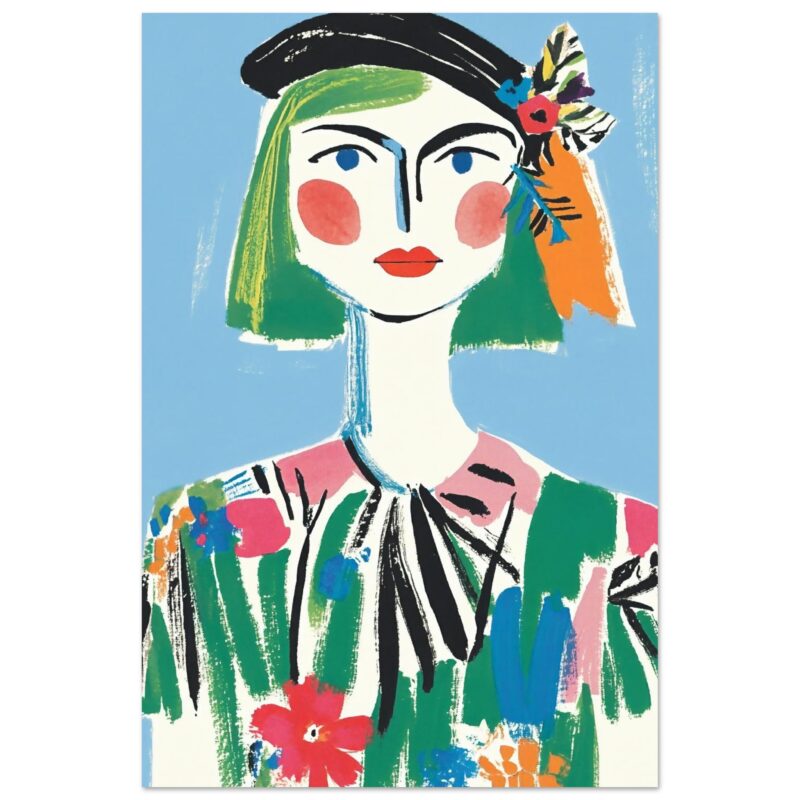 Retrato de mujer moderna en estilo artístico, ilustración colorida y vibrante para diseño de arte digital.