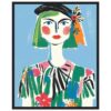 Hermosa pintura moderna de retrato femenino con estilo abstracto y colores vibrantes, ideal para decoración artística y contemporánea.