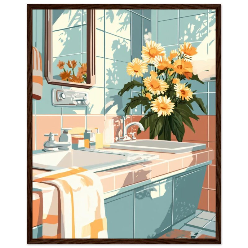 db0abcef-f6f7-47c5-9670-7e1db075091a.jpg Jarrón con flores en la cocina, estilo ilustración digital, ambiente luminoso y entrañable.