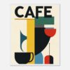 Trazos modernos y coloridos en un cartel de café con estilo abstracto.