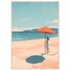 Arpadera en playa con sombrilla y vistas al mar, ilustración digital de estilo veraniego y relajante.