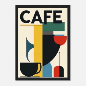 VASOS Y TAZAS DE DIFERENTES COLORES Y FORMAS EN ESTILO MODERNISTA y abstracto, ideal para decoración de cafeterías y espacios creativos.