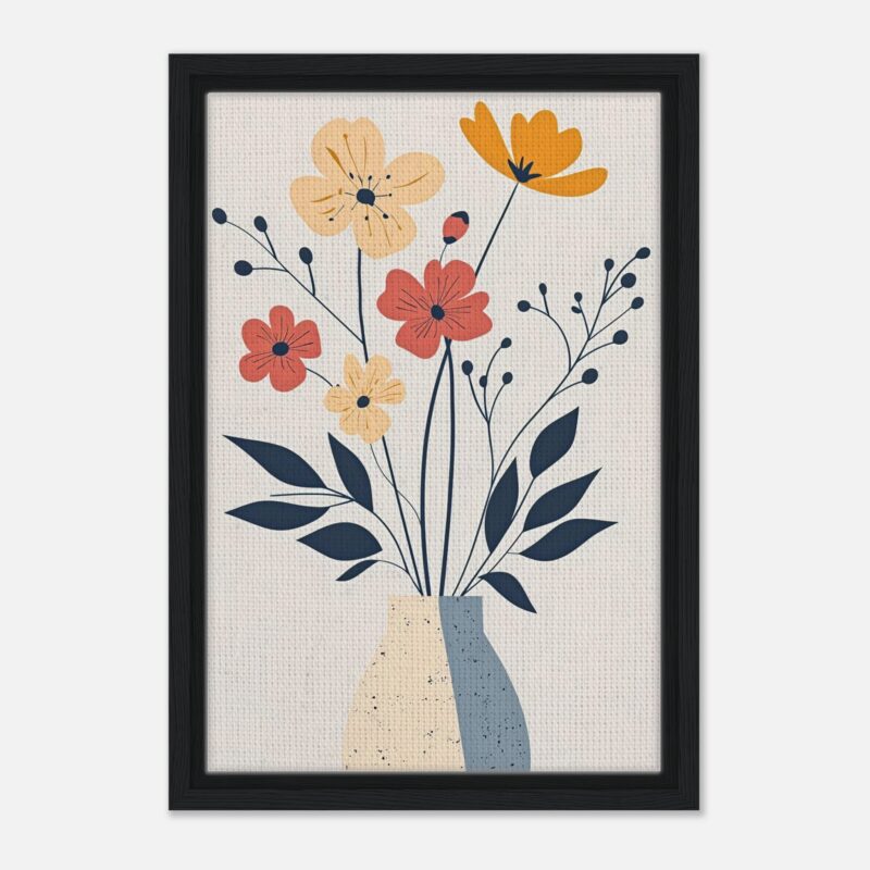 Flores de estilo ilustración en jarrón, arte moderno para decoración de interiores.