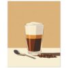 Café con leche en vaso y cucharita, ilustración digital moderna, para amantes del café, arte digital relacionado con cafeterías y bebidas calientes.