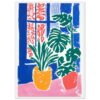 df542f21-502f-44a7-8252-edd596efde27.jpg Tonos vibrantes de plantas en macetas frente a ventana, estilo artístico y moderno, decoración de interiores, arte contemporáneo, ilustración colorida.