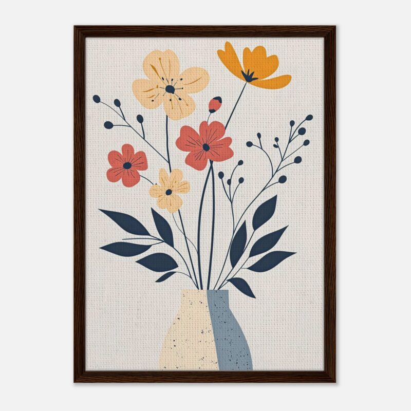 Vaso con flores modernas y minimalistas en estilo ilustración digital.