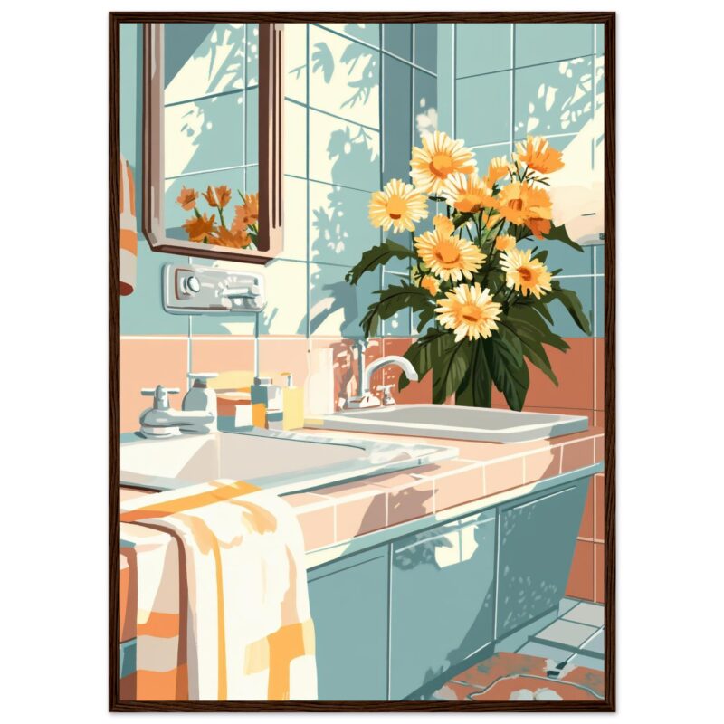 e1646ee7-937f-4470-8b77-838952fc38bf.jpg Jarrón con flores en un baño con azulejos y espejo.