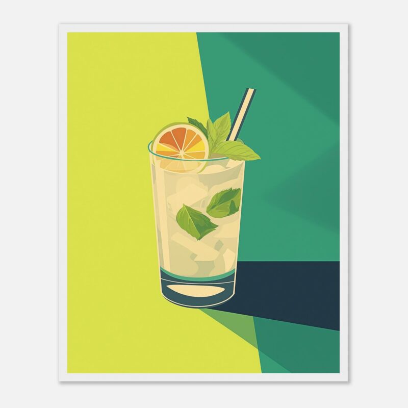 Refresco limón con menta y rodaja de limón, illustration moderna y colorida.
