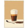 Café con leche y espuma en vaso con granos de café y cucharilla, arte digital para proyectos de diseño y fotografía de comida.