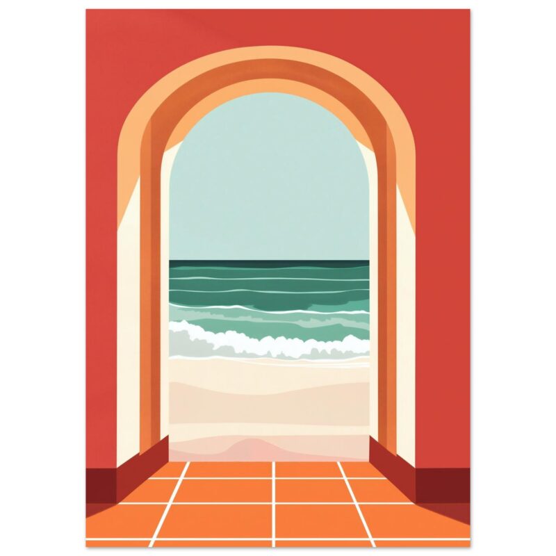 Ventana que muestra vista al mar, estilo artístico digital de Digiart Studio.
