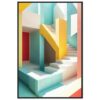Puerta de escalera con coloridos muros en estilo moderno y abstracto.