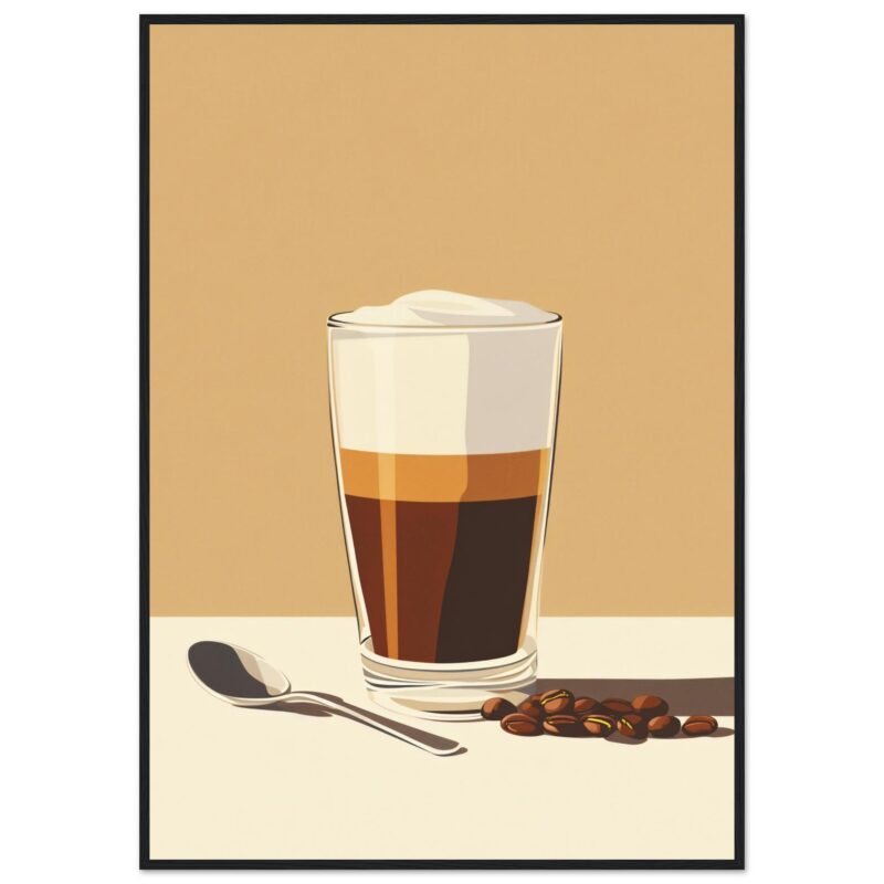 Bebida de café con leche en vaso de vidrio, ilustración digital de alta calidad.