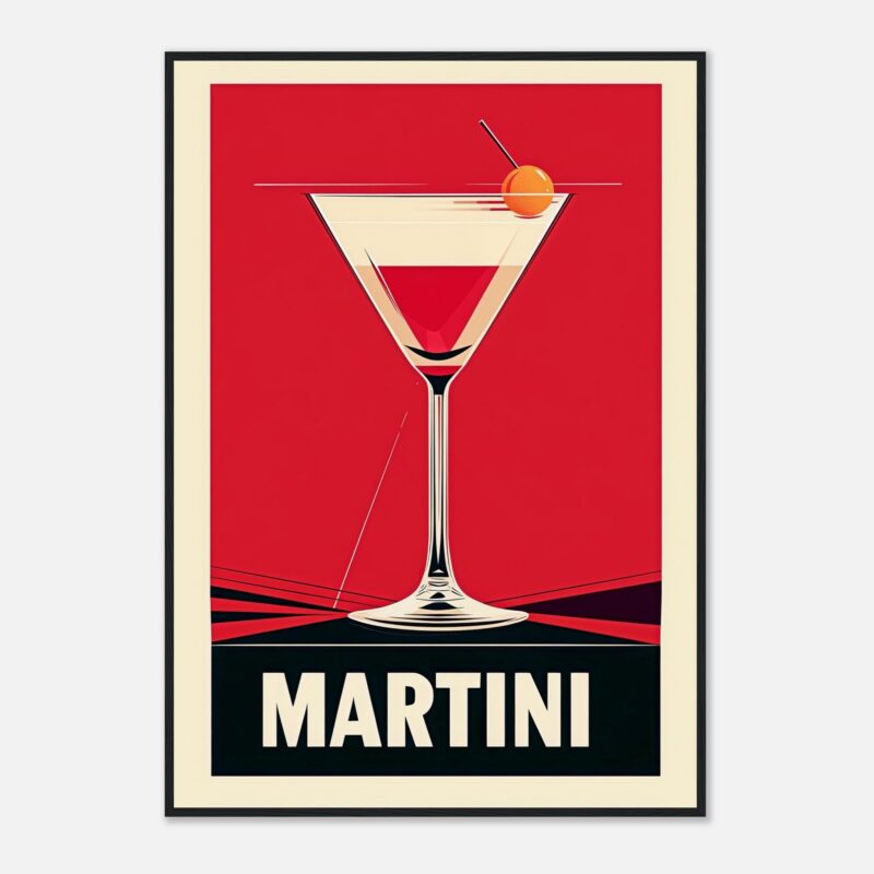 Vino martini moderno en estilo pop art con vaso y cereza decorativa.